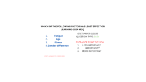 WHICH OF THE FOLLOWING FACTOR HAS LEAST EFFECT ON LEARNING-2024 MCQ